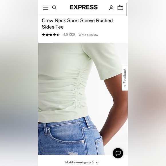NWT Express Crew neck short sleeved ruched sides tee - light green color - Picture 3 of 11